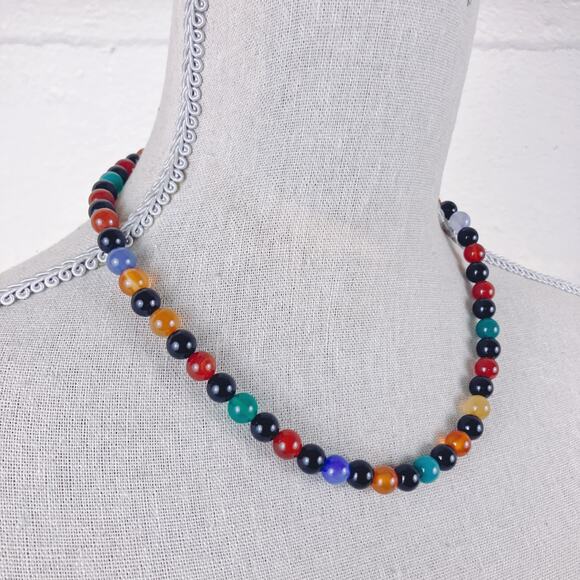 Signed DTR Jay King Sterling Silver Colorful Gemstone Chalcedony Beaded Necklace - Picture 5 of 16